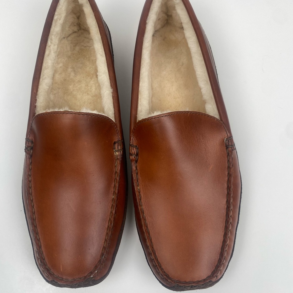 BROOKS BROTHERS Size 11 Men's Brown Leather Shearling LONE TREE Slipper - Picture 4 of 13